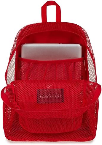 حقيبة ظهر Jansport Eco Mesh ، شريط أحمر ، 17 "× 12.5" × 6 " - حقيبة شبه شفافة كبيرة للبالغين مع كمبيوتر محمول ، لوحة خلفية مبطنة ، البحرية in Saudi Arabia