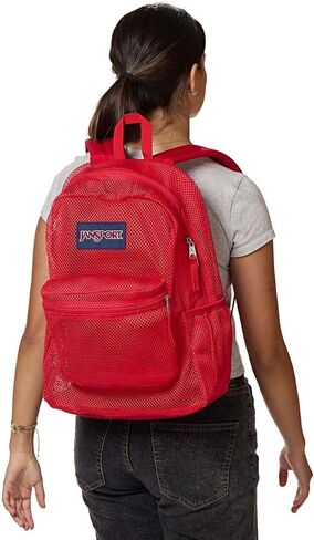 حقيبة ظهر Jansport Eco Mesh ، شريط أحمر ، 17 "× 12.5" × 6 " - حقيبة شبه شفافة كبيرة للبالغين مع كمبيوتر محمول ، لوحة خلفية مبطنة ، البحرية in Saudi Arabia