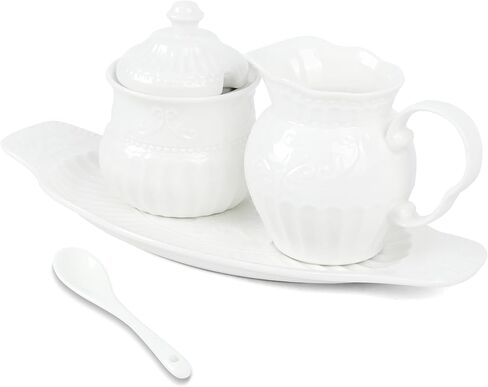 Ceramic Sugar and Creamer Set, Cream Pitcher Sugar Bowl with Lid and Spoon, Sugar and Creamer Container for Coffee Bar, Coffee Sets for Serving in Saudi Arabia