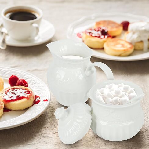 Ceramic Sugar and Creamer Set, Cream Pitcher Sugar Bowl with Lid and Spoon, Sugar and Creamer Container for Coffee Bar, Coffee Sets for Serving in Saudi Arabia