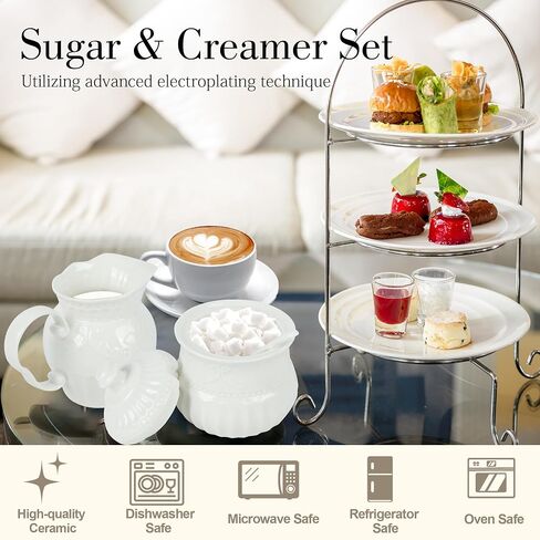 Ceramic Sugar and Creamer Set, Cream Pitcher Sugar Bowl with Lid and Spoon, Sugar and Creamer Container for Coffee Bar, Coffee Sets for Serving in Saudi Arabia