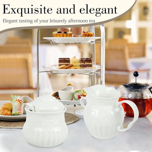 Ceramic Sugar and Creamer Set, Cream Pitcher Sugar Bowl with Lid and Spoon, Sugar and Creamer Container for Coffee Bar, Coffee Sets for Serving in Saudi Arabia