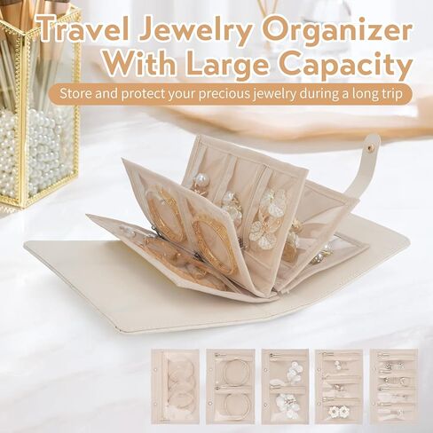 قضية مجوهرات السفر ، هدايا يوم الأم ، جروه ، BONDER BOOND BINDE مع Zipper Velvet Pouch Essentials هدية للنساء الفتيات أمي أمي ، البيج ، البيج in Kuwait