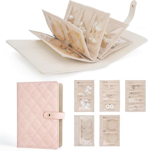 قضية مجوهرات السفر ، هدايا يوم الأم ، جروه ، BONDER BOOND BINDE مع Zipper Velvet Pouch Essentials هدية للنساء الفتيات أمي أمي ، البيج ، البيج in Kuwait