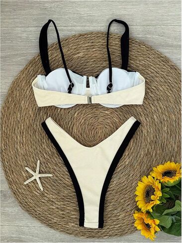 SOLY HUX Women's Color Block Bikini Sets 2 Piece Bathing Suits High Cut Cheeky Swimsuits in Saudi Arabia