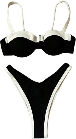 SOLY HUX Women's Color Block Bikini Sets 2 Piece Bathing Suits High Cut Cheeky Swimsuits in Saudi Arabia