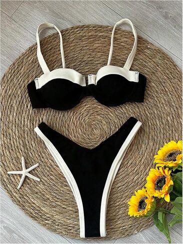 SOLY HUX Women's Color Block Bikini Sets 2 Piece Bathing Suits High Cut Cheeky Swimsuits in Saudi Arabia