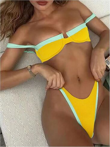 SOLY HUX Women's Color Block Bikini Sets 2 Piece Bathing Suits High Cut Cheeky Swimsuits in Saudi Arabia