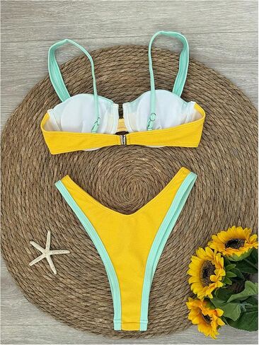 SOLY HUX Women's Color Block Bikini Sets 2 Piece Bathing Suits High Cut Cheeky Swimsuits in Saudi Arabia