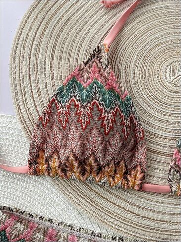 Women's 3 Pieces Swimwear Set Halter Boho Bikini with Drawstring Beach Skirt Bathing Suit in Saudi Arabia