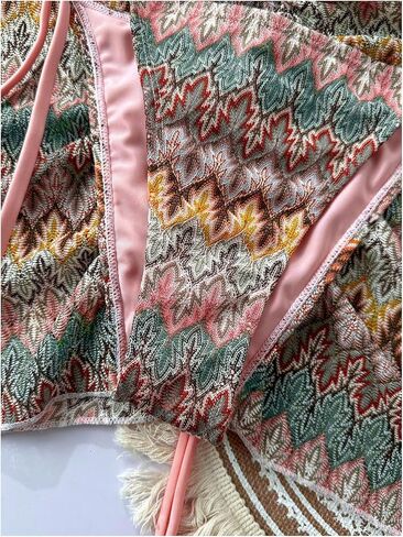 Women's 3 Pieces Swimwear Set Halter Boho Bikini with Drawstring Beach Skirt Bathing Suit in Saudi Arabia