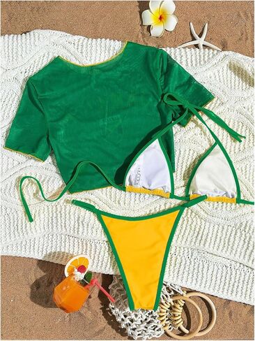 Verdusa للسيدات المكونة من 3 قطع صفيق Halter Bikini مجموعة ربطة عنق المسبح مع قمم التستر in Kuwait