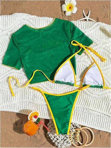 Verdusa للسيدات المكونة من 3 قطع صفيق Halter Bikini مجموعة ربطة عنق المسبح مع قمم التستر in Kuwait