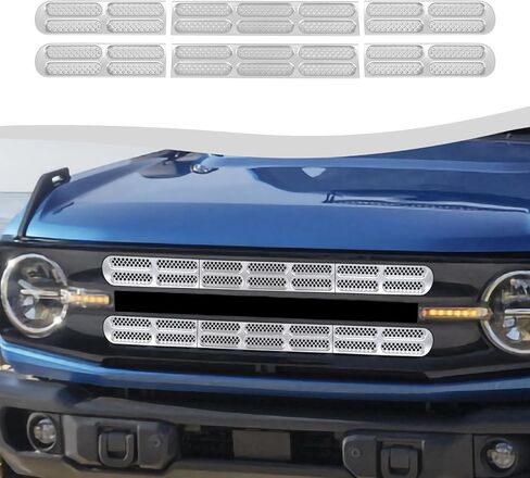 Front Grill Insert Mesh Grille Inserts Cover Kit 6Pcs Compatible with Ford Bronco 2021-2024 2/4 Door Exterior Accessories (White) in Saudi Arabia