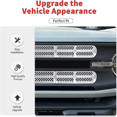 Front Grill Insert Mesh Grille Inserts Cover Kit 6Pcs Compatible with Ford Bronco 2021-2024 2/4 Door Exterior Accessories (White) in Saudi Arabia