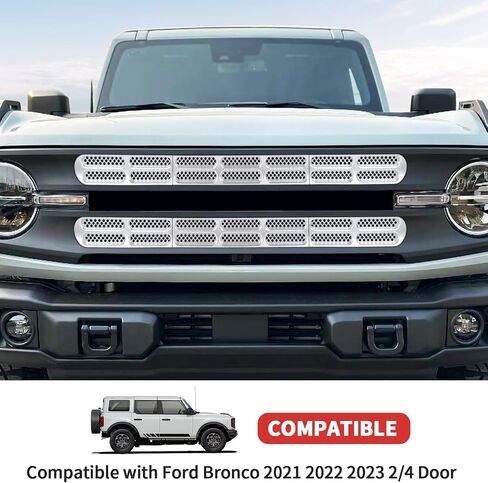 Front Grill Insert Mesh Grille Inserts Cover Kit 6Pcs Compatible with Ford Bronco 2021-2024 2/4 Door Exterior Accessories (White) in Saudi Arabia