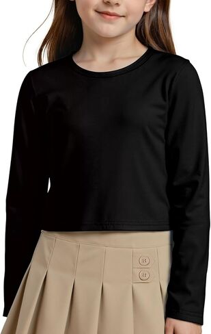 Noomelfish Girls Long Sleeve Crop Tops Kids Cute Dance Cropped T-Shirts (5-14 Years) in Kuwait