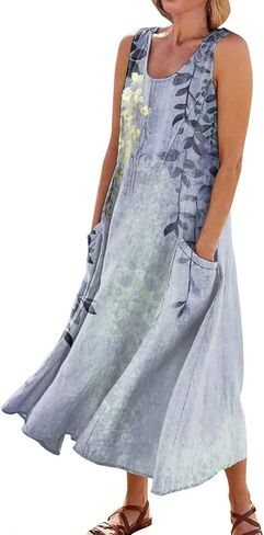 Summer Linen Dresses for Women 2025 Trendy Sleeveless Beach Vacation Travel Dress Casual Maxi Sun Dresses in Saudi Arabia