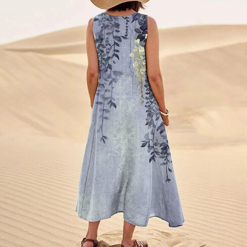 Summer Linen Dresses for Women 2025 Trendy Sleeveless Beach Vacation Travel Dress Casual Maxi Sun Dresses in Saudi Arabia