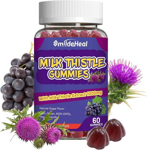 Milk Thistle Gummies, Milk Thistle Extract 1000mg, Liver Detox, Antioxidant Support, Non-GMOs, Non-Gluten, Vegan, Milk Thistle Supplement, 60 Count in Kuwait