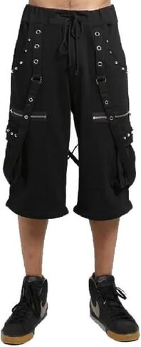 Gothic Cargo Shorts, Black with Metal Grommets and Straps, Knee Length,Fleece Short in Saudi Arabia