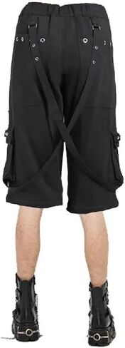 Gothic Cargo Shorts, Black with Metal Grommets and Straps, Knee Length,Fleece Short in Saudi Arabia