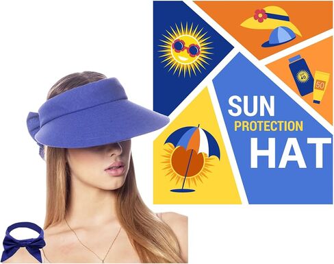 Visor Women Summer Cotton/Linen/Straw Solid Color Color Bow Bow مع 50 UPF-UV Sun Protection in Saudi Arabia