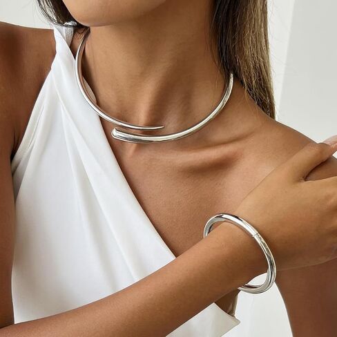 Chunky Gold Choker Necklace for Women With Bracelets, 18K Gold Plated Statement Teardrop Collar Silver Minimalist Fashion Accessories Jewelry Gifts in Kuwait