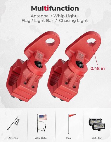 KEMIMOTO ATV Whip Mount, Heavy Duty Light Flag Mounts Fit for 0.875"/1"/1.125" Handlebar Rack Bar, Whip Light Mounting Bracket for ATV E-Bike Gocart- 360° Rotating Flag Hole in Saudi Arabia