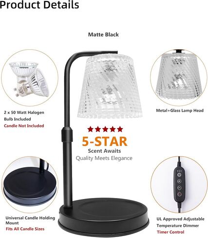 Candle Warmer Lamp with Timer Dimmable - Adjustable Electric Wax Melt Warmer Large Scented Jar Candles Lights, Birthday Gifts for Women, House Warming Gifts New Home Living Room Vintage Decor, Black in Saudi Arabia