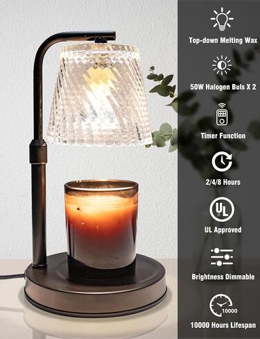 Candle Warmer Lamp with Timer Dimmable - Adjustable Electric Wax Melt Warmer Large Scented Jar Candles Lights, Birthday Gifts for Women, House Warming Gifts New Home Living Room Vintage Decor, Black in Saudi Arabia