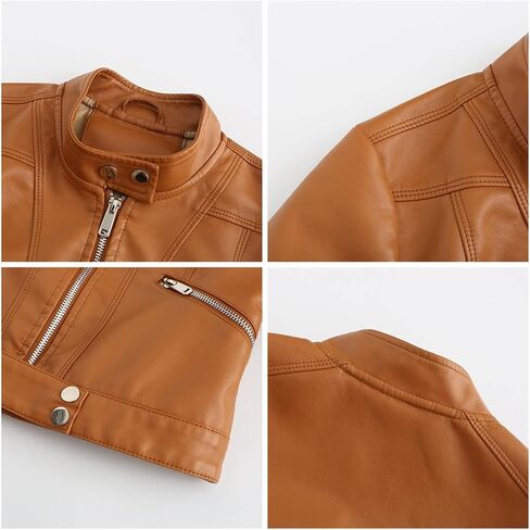 Women's Motorcycle Leather Jacket Short PU Leather Jacket Stylish Streetwear with Practical Pockets (Color : Brown, Size : Large) in Saudi Arabia