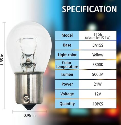 1156 Amber Light Bulb 10 Pack,S25 Automotive Brake Light Turn 1156A Miniature Bulb Mini Bulb Taillight Turn Signal Light,Replacement for Cars,Trucks,SUVs in Saudi Arabia