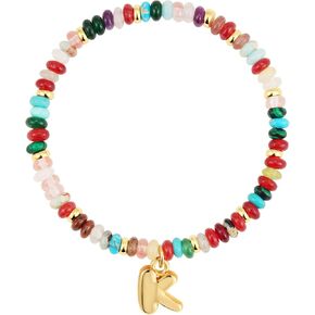 Beaded Initial Bracelets for Women, 14K Gold Plated Initial Letter Charm Rainbow Gemstone Colorful Summer Beach Jewelry for Women in Saudi Arabia
