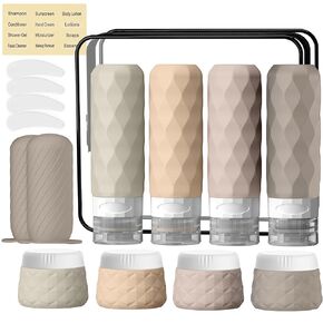16Pack Travel Bottles for Toiletries, TSA Approved Travel Size Toiletries Containers Set, Silicone Leak Proof Refillable Bottles Elastic Sleeves Creams Jars Accessories Kit W/Clear Bag (Cream) in Kuwait