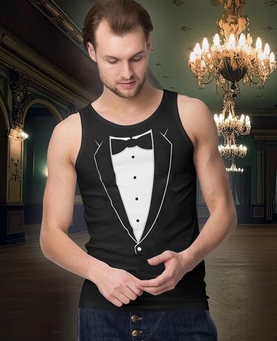 Tstars Printed Tuxedo Funny Tank Tops for Men Suit with Bow Tie Wedding Bachelor Party Halloween Costume Mens Tux Top in Saudi Arabia