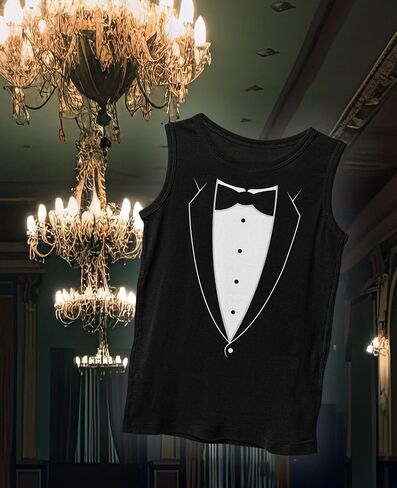 Tstars Printed Tuxedo Funny Tank Tops for Men Suit with Bow Tie Wedding Bachelor Party Halloween Costume Mens Tux Top in Saudi Arabia