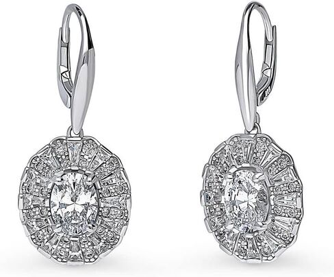BERRICLE Sterling Silver Halo Oval Cut Cubic Zirconia CZ Vintage Inspired Art Deco Fashion Necklace and Earrings Set for Women, Rhodium Plated in Saudi Arabia