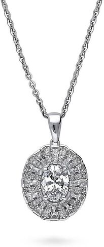 BERRICLE Sterling Silver Halo Oval Cut Cubic Zirconia CZ Vintage Inspired Art Deco Fashion Necklace and Earrings Set for Women, Rhodium Plated in Saudi Arabia
