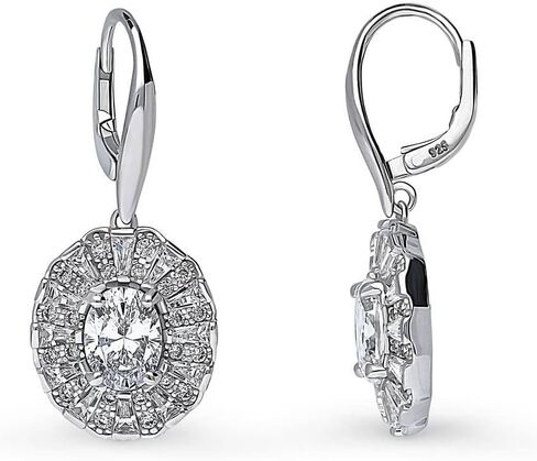 BERRICLE Sterling Silver Halo Oval Cut Cubic Zirconia CZ Vintage Inspired Art Deco Fashion Necklace and Earrings Set for Women, Rhodium Plated in Saudi Arabia