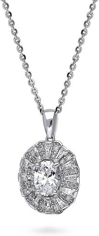 BERRICLE Sterling Silver Halo Oval Cut Cubic Zirconia CZ Vintage Inspired Art Deco Fashion Necklace and Earrings Set for Women, Rhodium Plated in Saudi Arabia