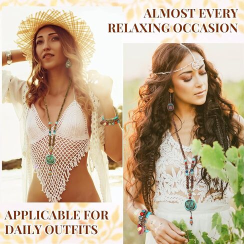Kigeli Bohemian Retro Dangle Jewelry Set Boho Retro Rhinestone Drop Earrings Multi-layer Beaded Leather Bracelet and Turquoise Bead Necklace Jewelry for Women(Elephant) in Saudi Arabia