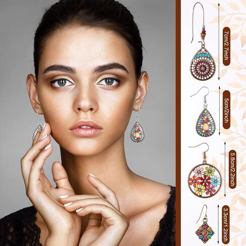 Kigeli Bohemian Retro Dangle Jewelry Set Boho Retro Rhinestone Drop Earrings Multi-layer Beaded Leather Bracelet and Turquoise Bead Necklace Jewelry for Women(Elephant) in Saudi Arabia