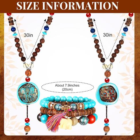 Kigeli Bohemian Retro Dangle Jewelry Set Boho Retro Rhinestone Drop Earrings Multi-layer Beaded Leather Bracelet and Turquoise Bead Necklace Jewelry for Women(Elephant) in Saudi Arabia