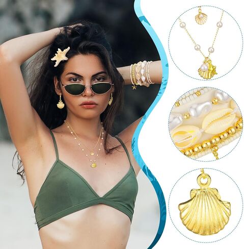 Tondiamo 13 PCS Beach Jewelry for Women مجموعة مجوهرات Starfish Boho تمتد تمتد صدف نجم البحر القلادة سوار مقاطع الشعر شاطئ الأسوار لقضاء العطلات الصيفية. in Saudi Arabia