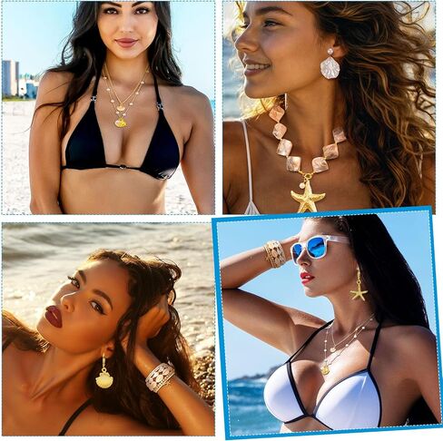 Tondiamo 13 PCS Beach Jewelry for Women مجموعة مجوهرات Starfish Boho تمتد تمتد صدف نجم البحر القلادة سوار مقاطع الشعر شاطئ الأسوار لقضاء العطلات الصيفية. in Saudi Arabia