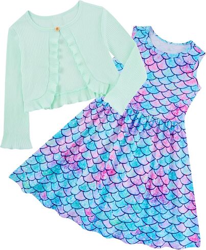 Toddler Girl Sleeveless Dresses and Long Sleeve Ruffle Cardigan 2 Piece Fall Outfits in Saudi Arabia