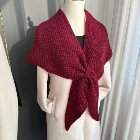 2025 Hollow Knit Triangle Shawl Wrap for Women Corn Stitch Wool Scarf Warm Shoulder Cover-up for Fall Winter in Kuwait