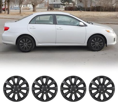 16 Inch Hubcaps Set of 4 Matte Black Wheel Rims Cover R16 Hubcap for Toyota Corolla 2014-2016, ABS & PC Material Snap On Installation Wheel Cover Exterior Accessories for Toyota Matrix 2009-2014 in Kuwait