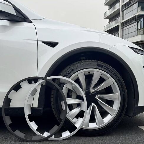 2025 2026 New Rim Protector for Tesla Model Y Juniper 20inch,Cover Curb Rash Wheel Rim Scratch,ABS Rim Guard Covers 4Pcs for Tesla Model Y Exterior Accessories Silver in Saudi Arabia